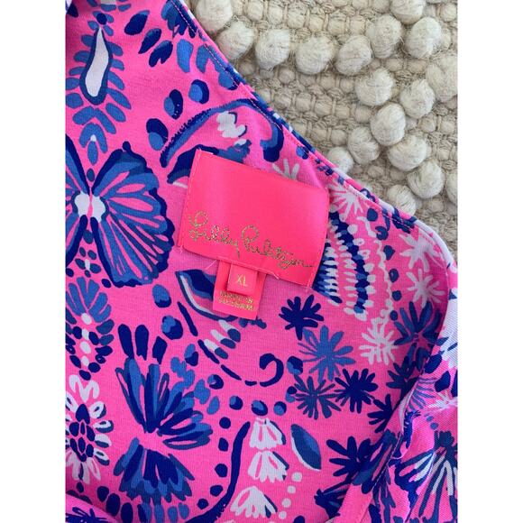 Lilly Pulitzer Solana One-Shoulder Maxi Dress Havana Pink Turtle Tidepool XL - Picture 9 of 10